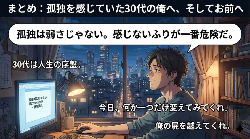 まとめ:孤独を感じていた30代の俺へ、そしてお前へ